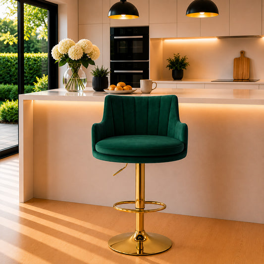 Oliver Green Velvet Adjustable Bar Stool