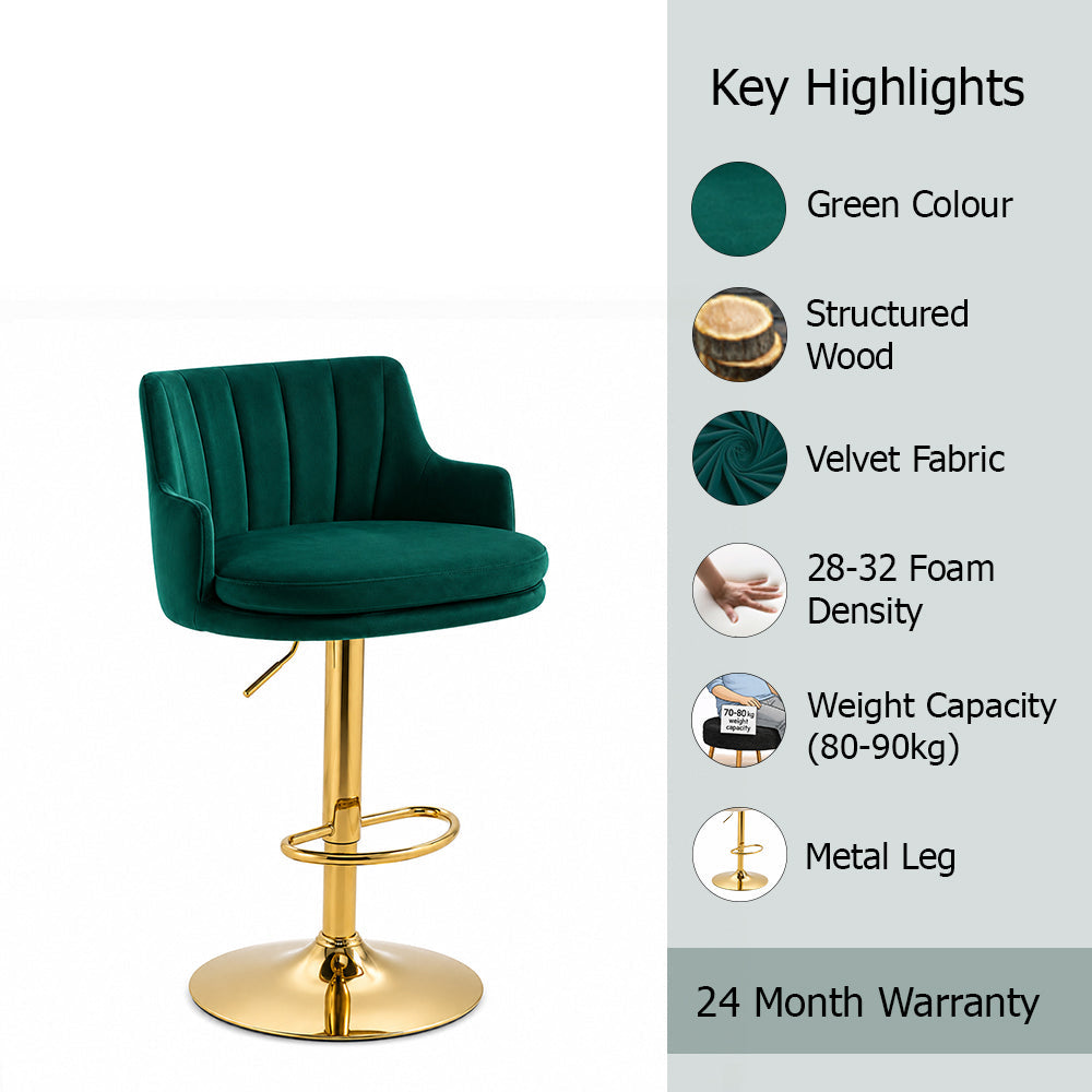 Oliver Green Velvet Adjustable Bar Stool