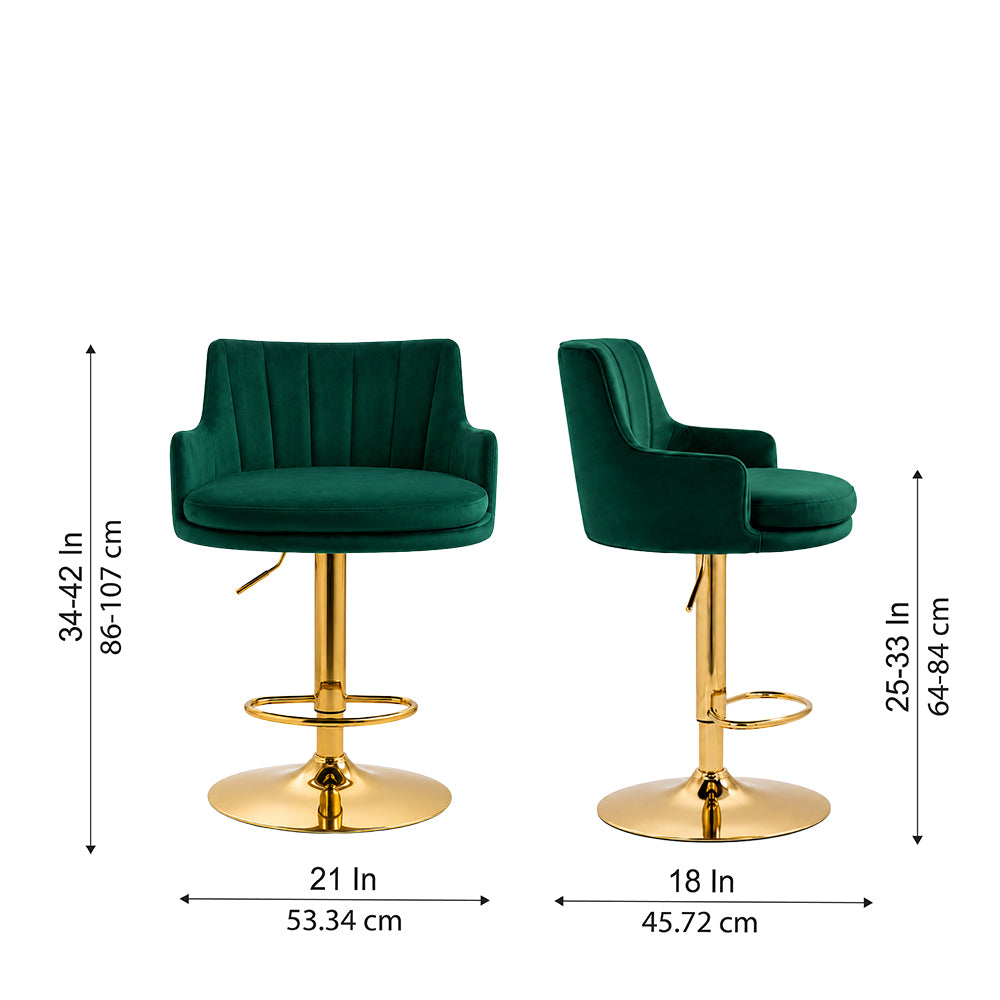 Oliver Green Velvet Adjustable Bar Stool