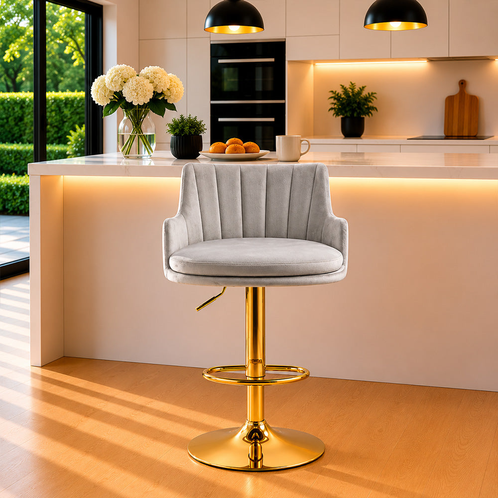 Oliver Grey Velvet Adjustable Bar Stool