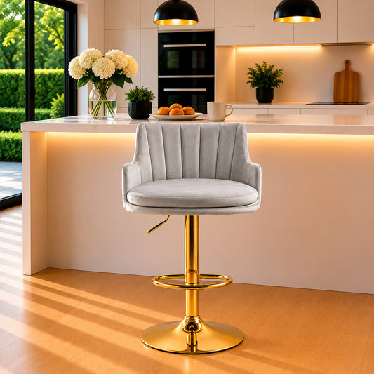 Oliver Grey Velvet Adjustable Bar Stool