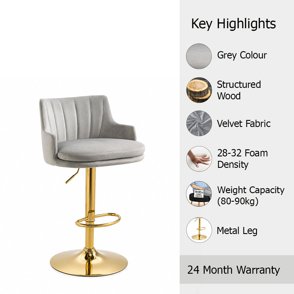 Oliver Grey Velvet Adjustable Bar Stool