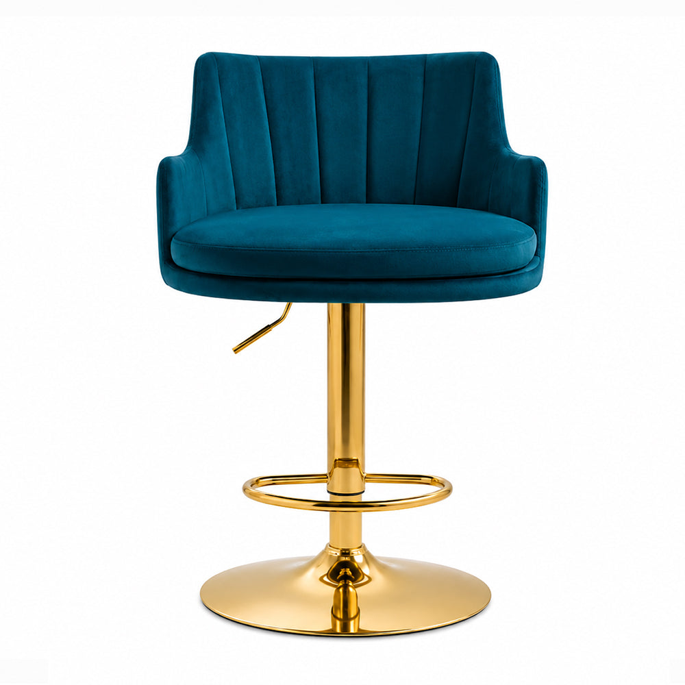 Oliver Teal Blue Velvet Adjustable Bar Stool