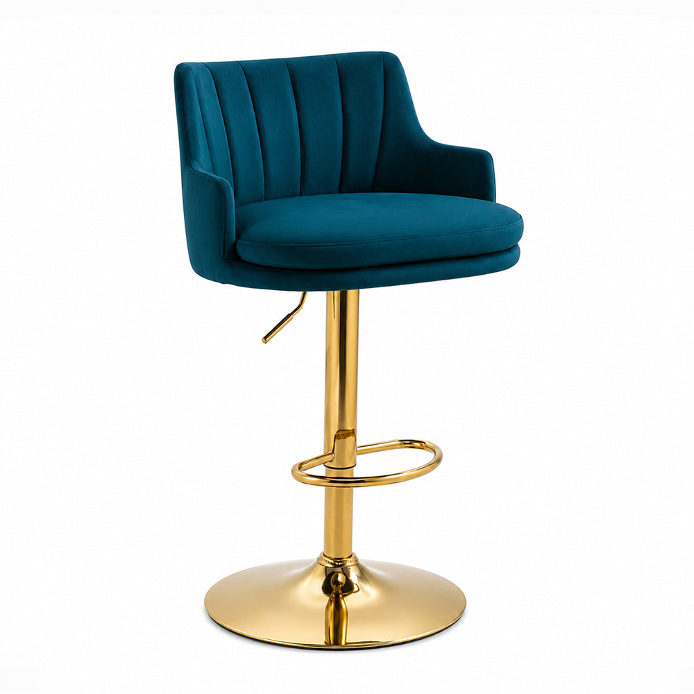 Oliver Teal Blue Velvet Adjustable Bar Stool