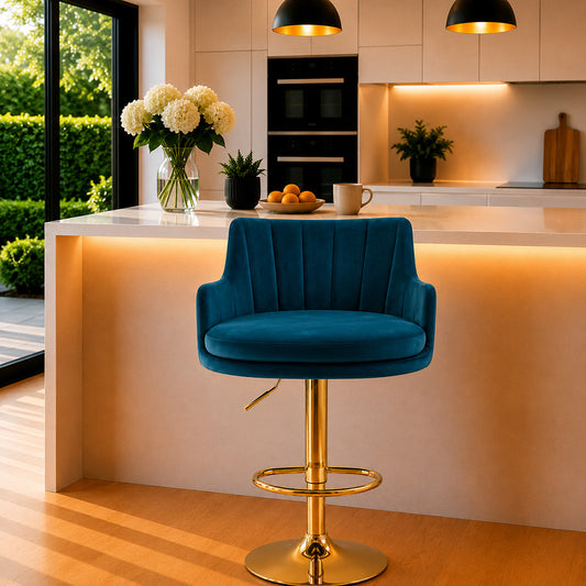 Oliver Teal Blue Velvet Adjustable Bar Stool