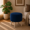 Parker Blue Velvet Ottoman - Wood Legs