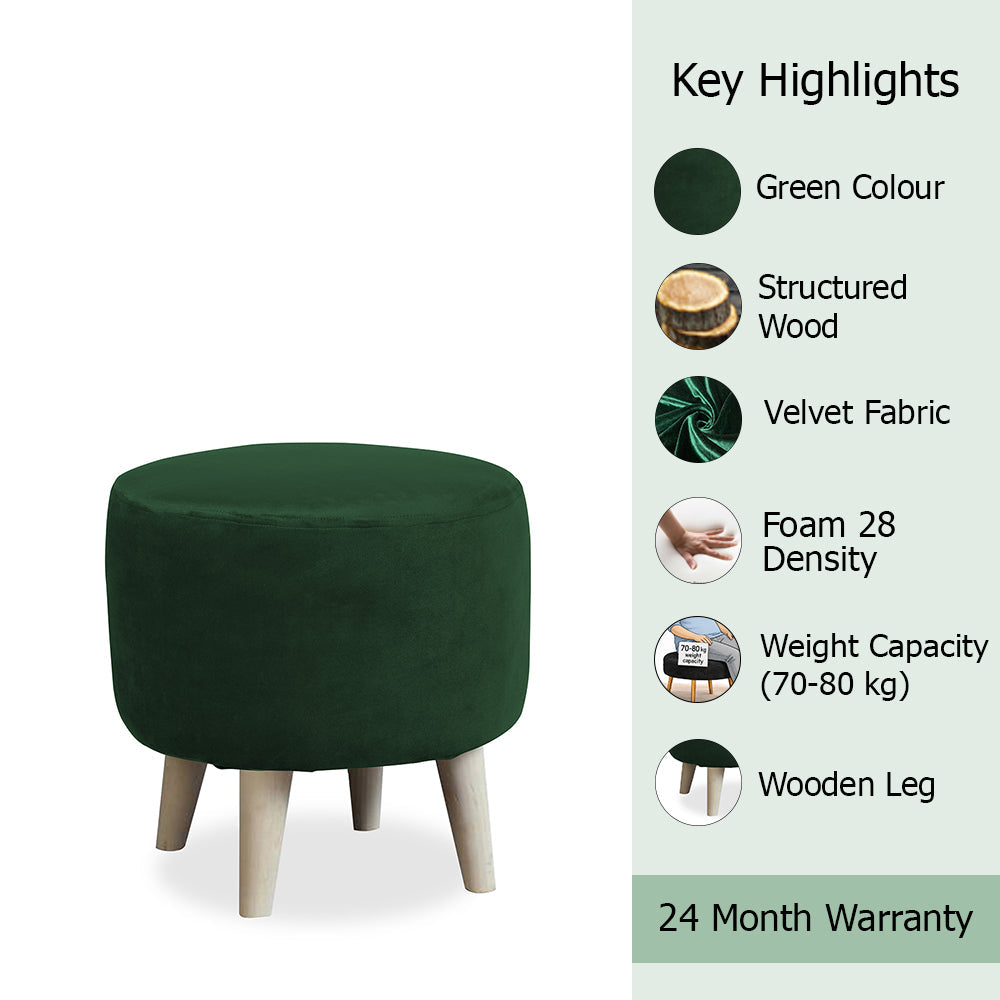Parker Green Velvet Ottoman - Wood Legs