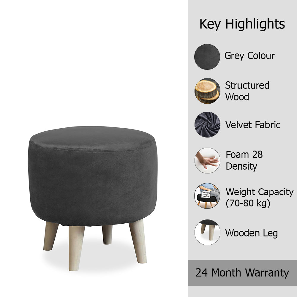 Parker Grey Velvet Ottoman - Wood Legs