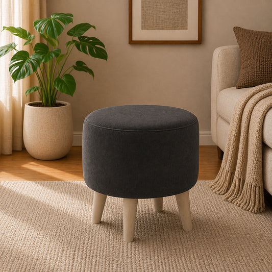 Parker Grey Velvet Ottoman - Wood Legs