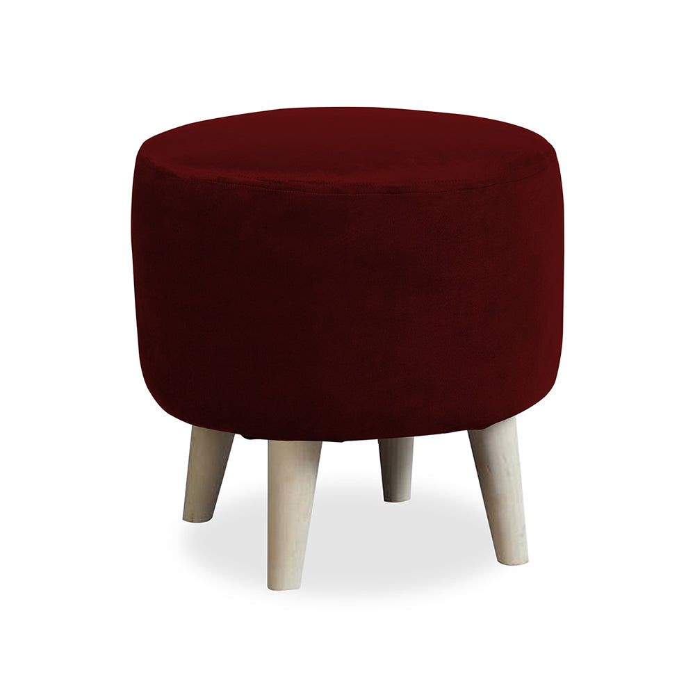 Parker Maroon Velvet Ottoman - Wood Legs