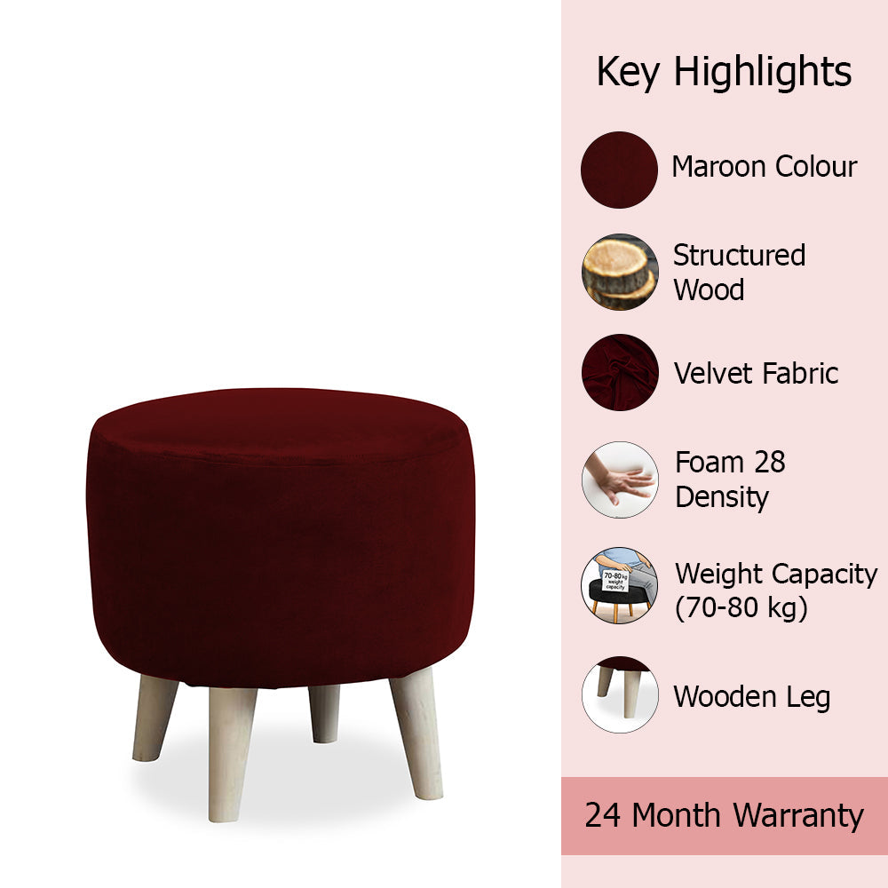 Parker Maroon Velvet Ottoman - Wood Legs