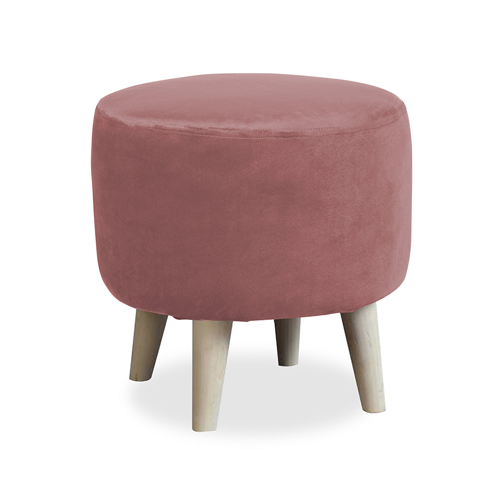 Parker Pink Velvet Ottoman - Wood Legs