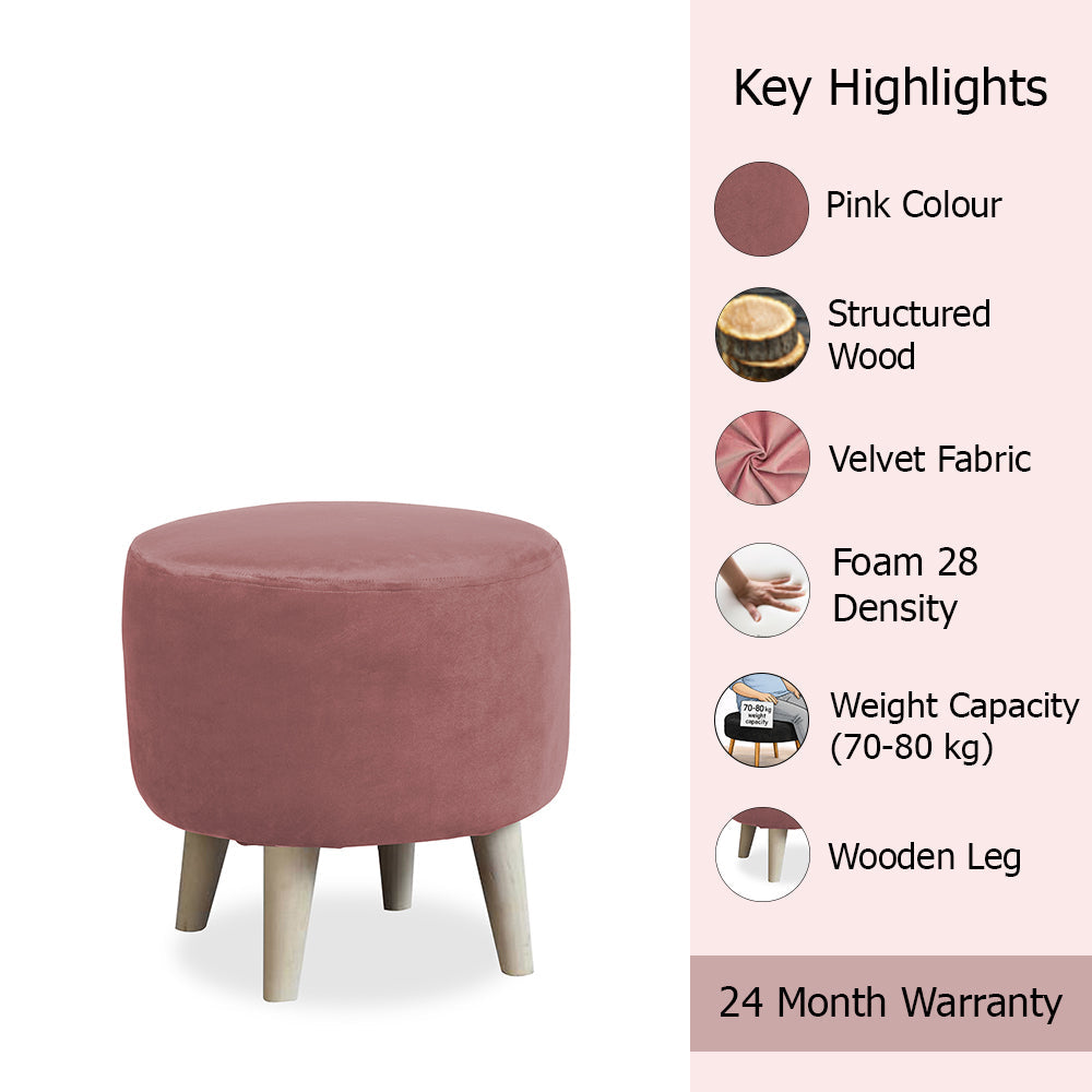 Parker Pink Velvet Ottoman - Wood Legs