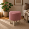 Parker Pink Velvet Ottoman - Wood Legs