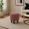 Pink Velvet Round Ottoman - Wood Legs