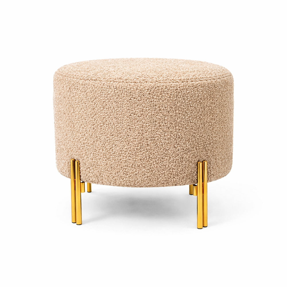 Premium Bouclé Beige Ottoman - Gold Legs