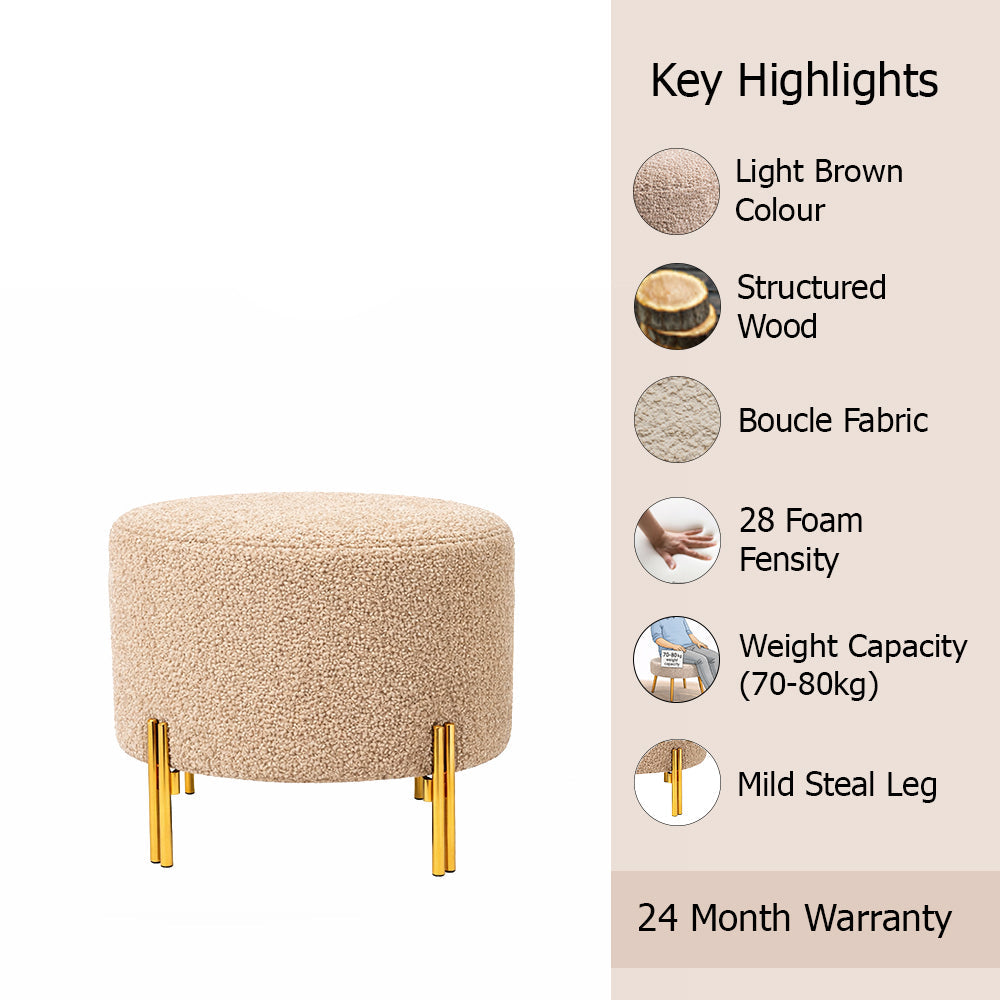 Premium Bouclé Beige Ottoman - Gold Legs