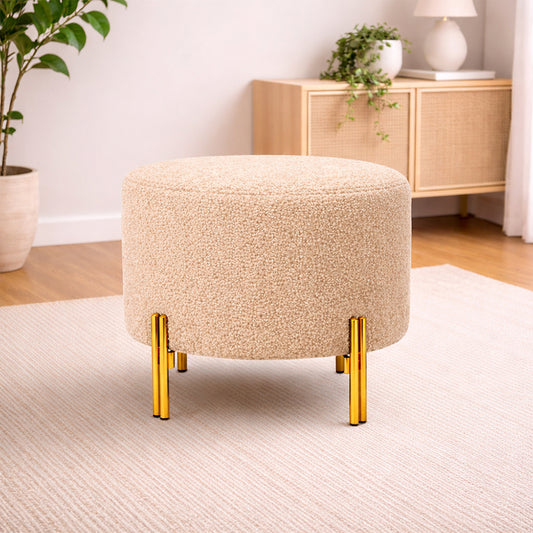 Premium Bouclé Beige Ottoman - Gold Legs