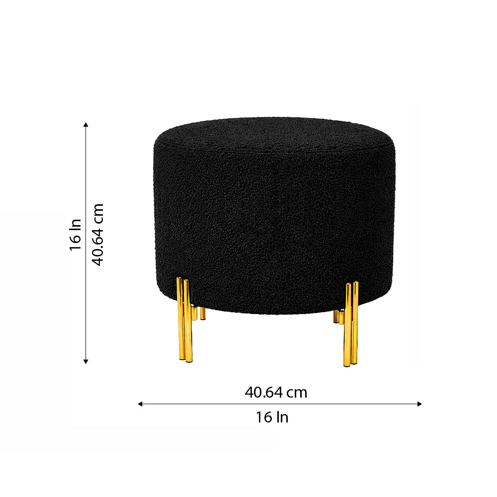Premium Bouclé Black Ottoman - Gold Legs
