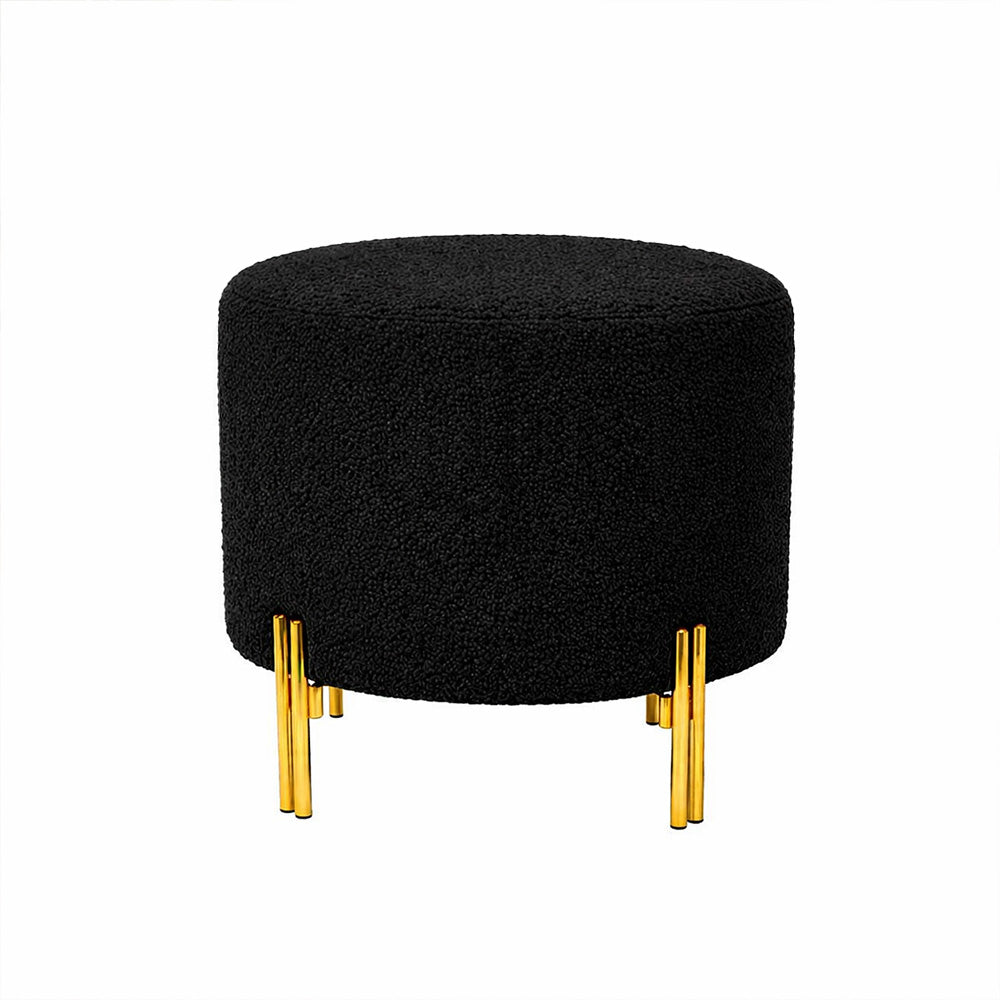 Premium Bouclé Black Ottoman - Gold Legs