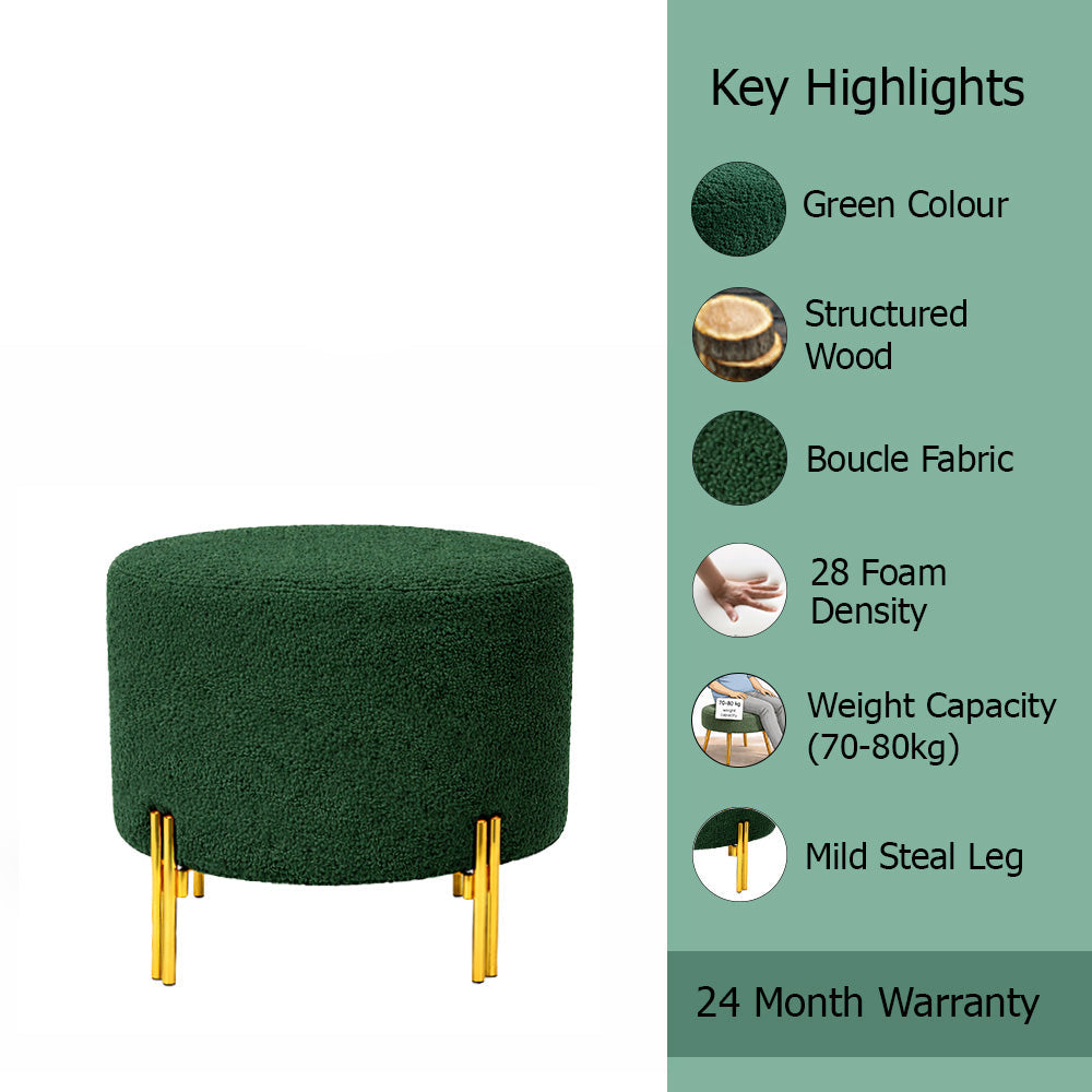 Premium Bouclé Green Ottoman - Gold Legs