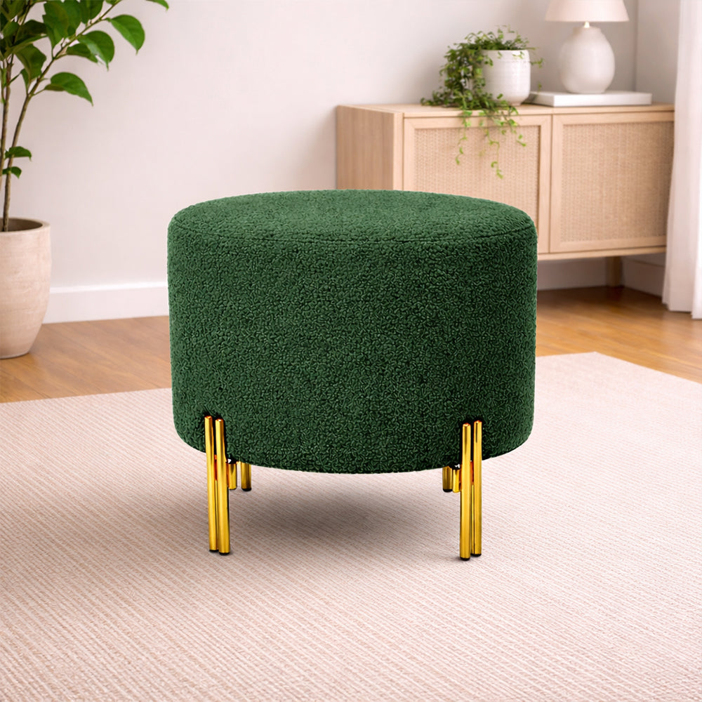 Premium Bouclé Green Ottoman - Gold Legs