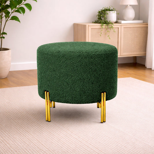 Premium Bouclé Green Ottoman - Gold Legs