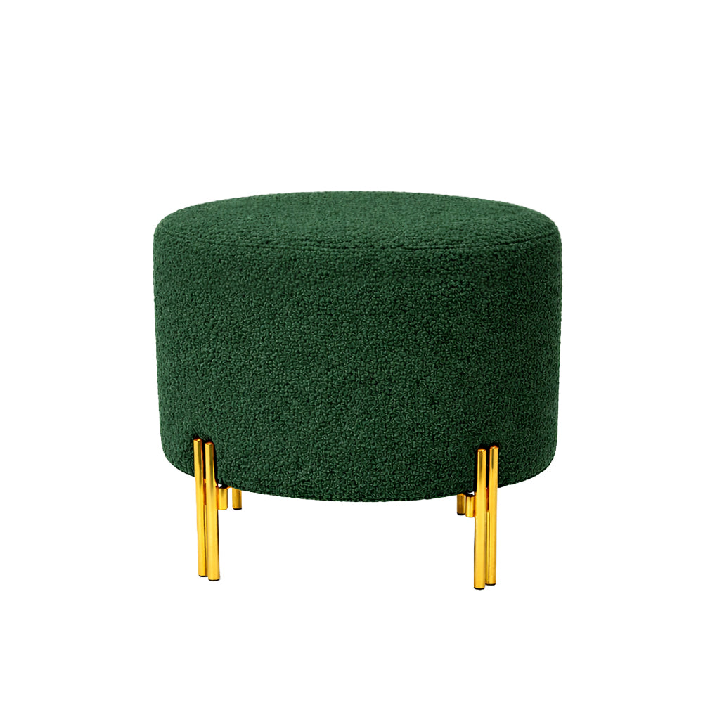Premium Bouclé Green Ottoman - Gold Legs