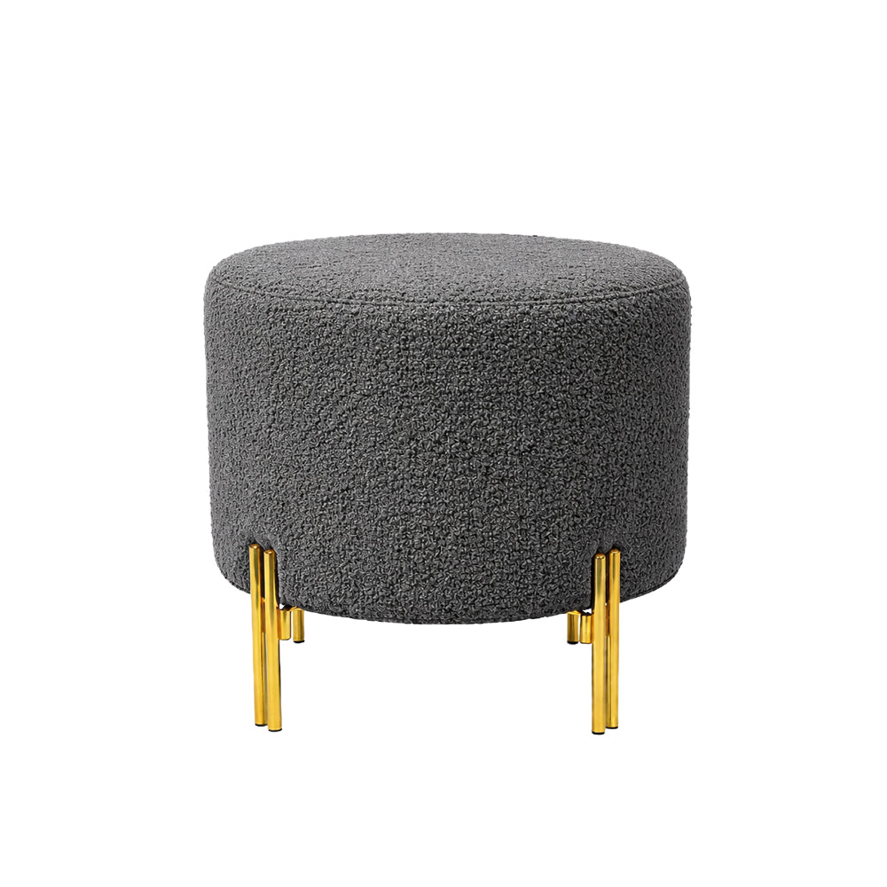 Premium Bouclé Grey Ottoman - Gold Legs