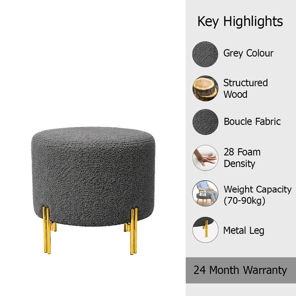 Premium Bouclé Grey Ottoman - Gold Legs
