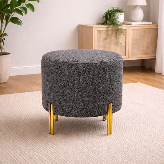 Premium Bouclé Grey Ottoman - Gold Legs