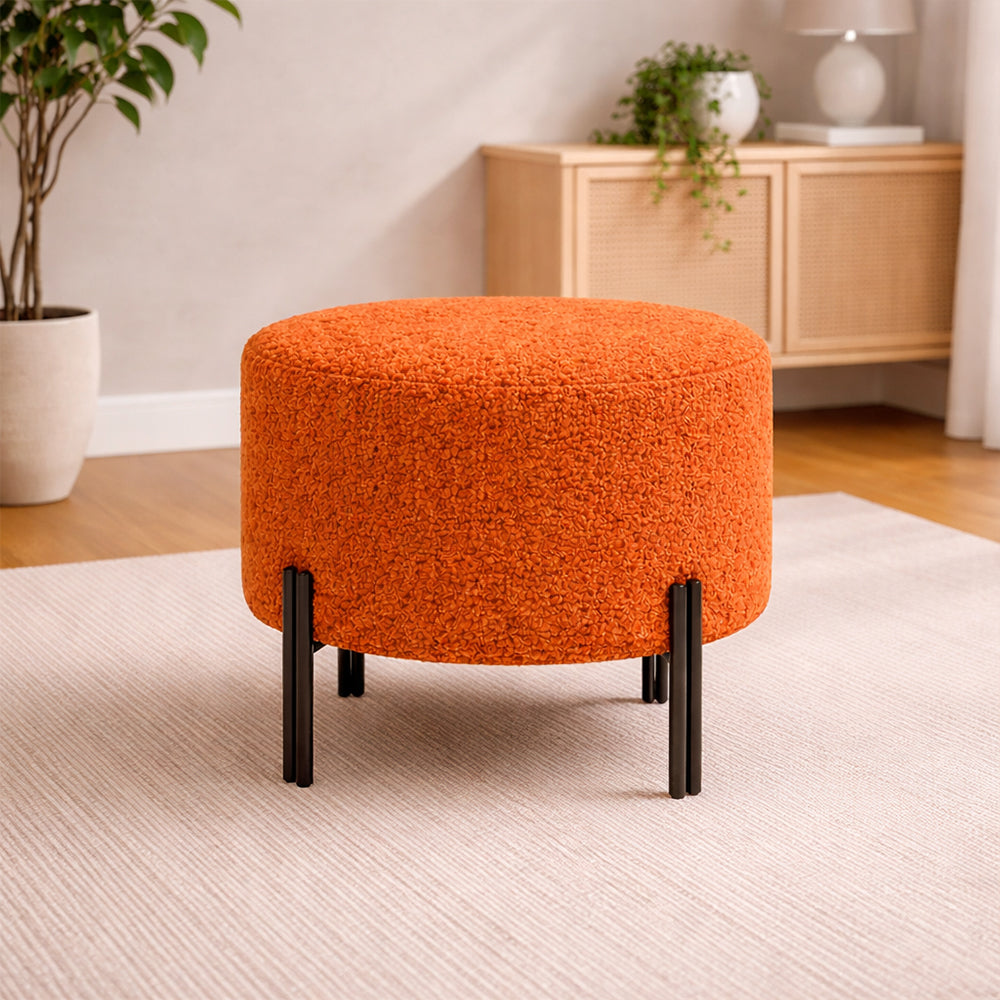 Premium Bouclé Orange Ottoman - Black Legs