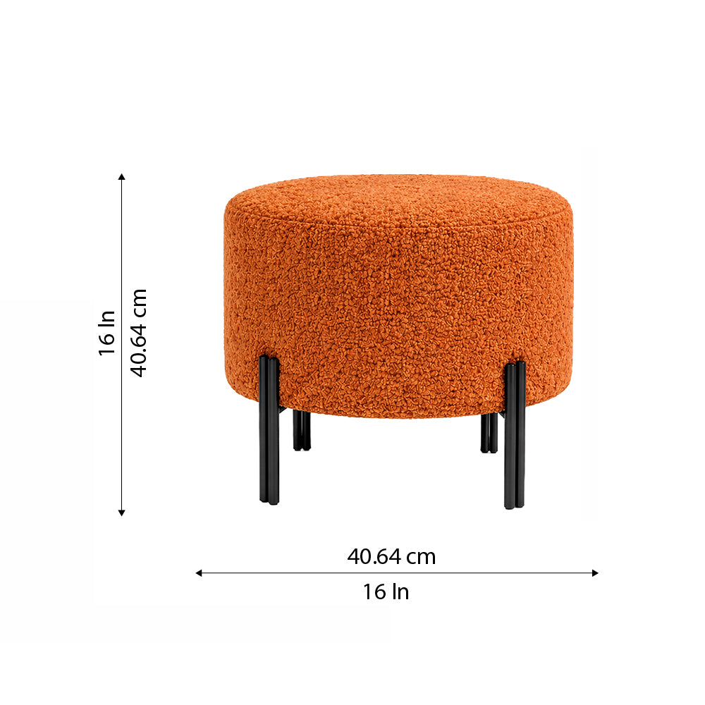 Premium Bouclé Orange Ottoman - Black Legs