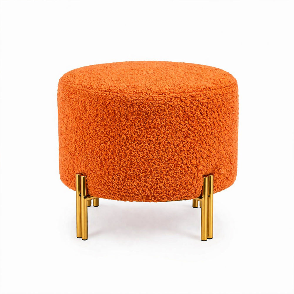 Premium Bouclé Orange Ottoman - Gold Legs