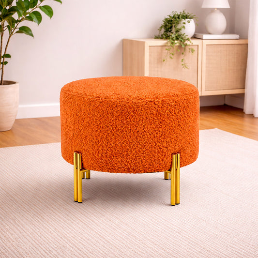 Premium Bouclé Orange Ottoman - Gold Legs