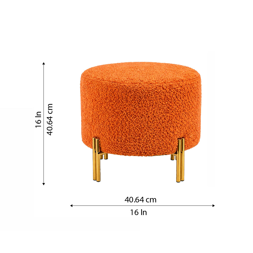 Premium Bouclé Orange Ottoman - Gold Legs