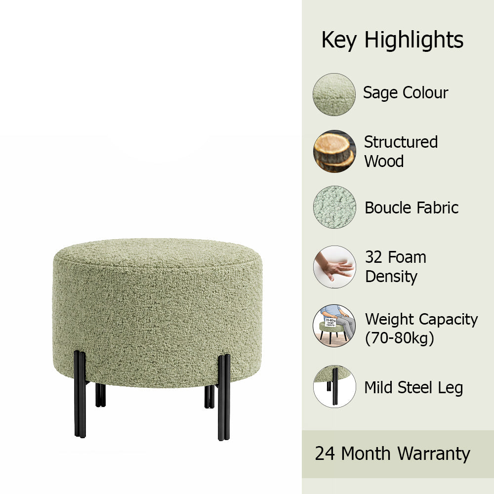 Premium Bouclé Sage Ottoman - Black Legs