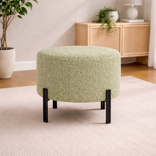 Premium Bouclé Sage Ottoman - Black Legs