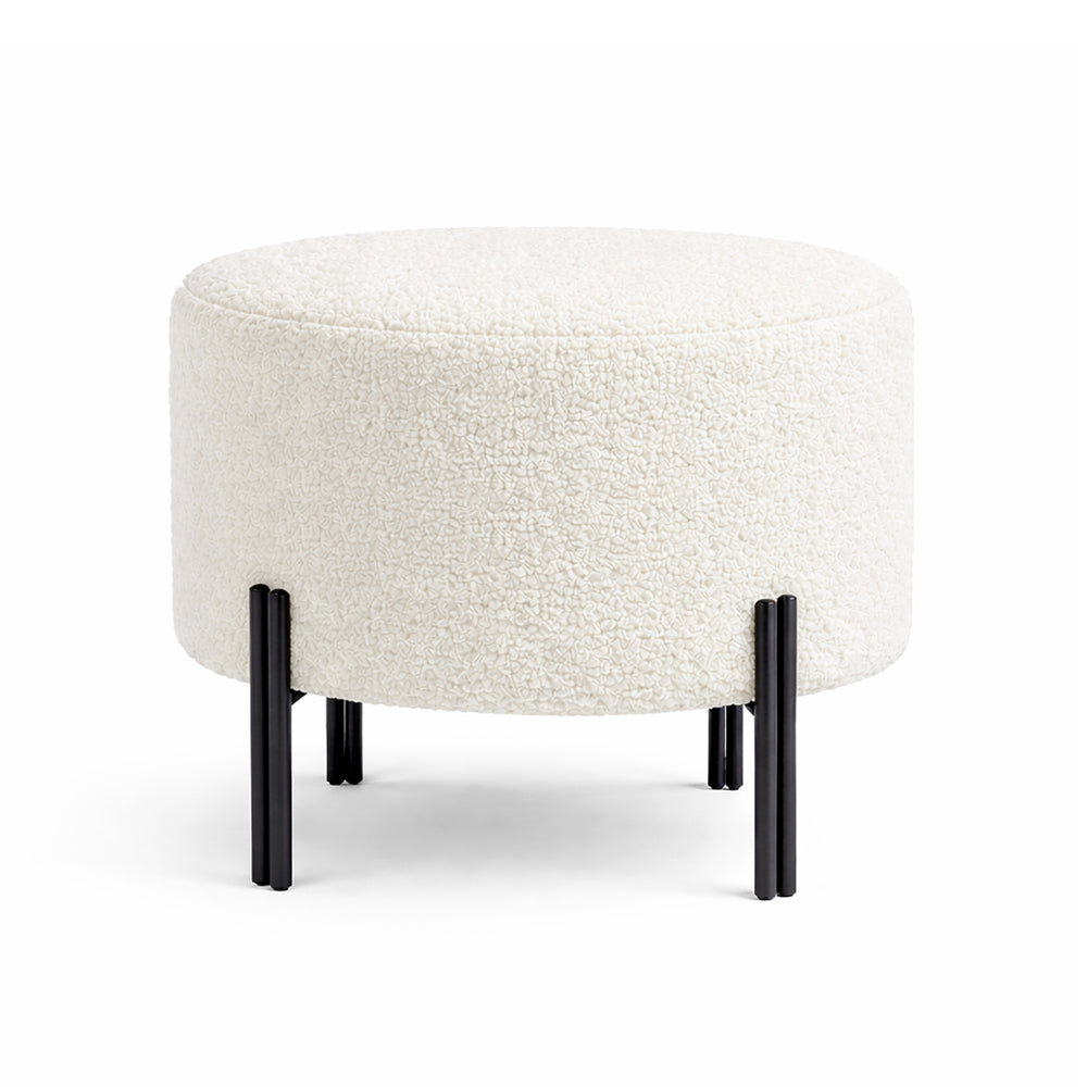 Premium Bouclé White Ottoman - Black Legs