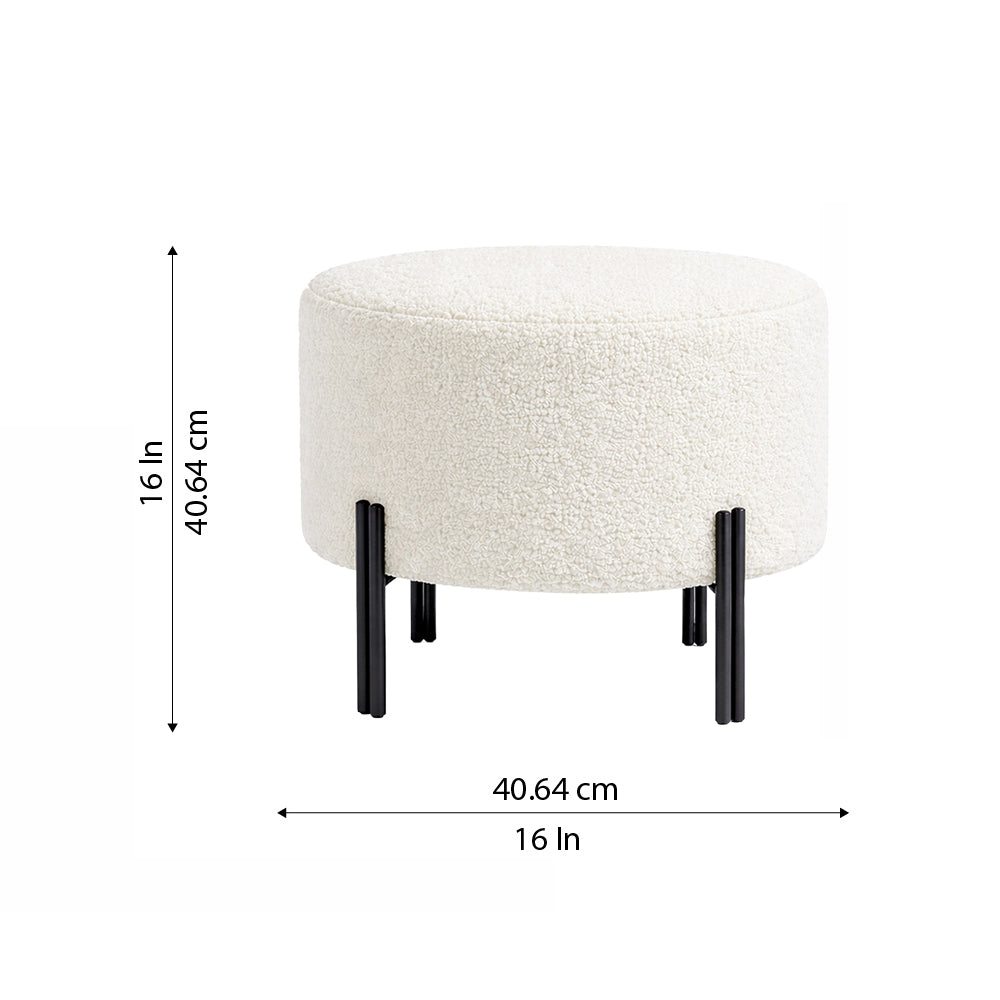 Premium Bouclé White Ottoman - Black Legs
