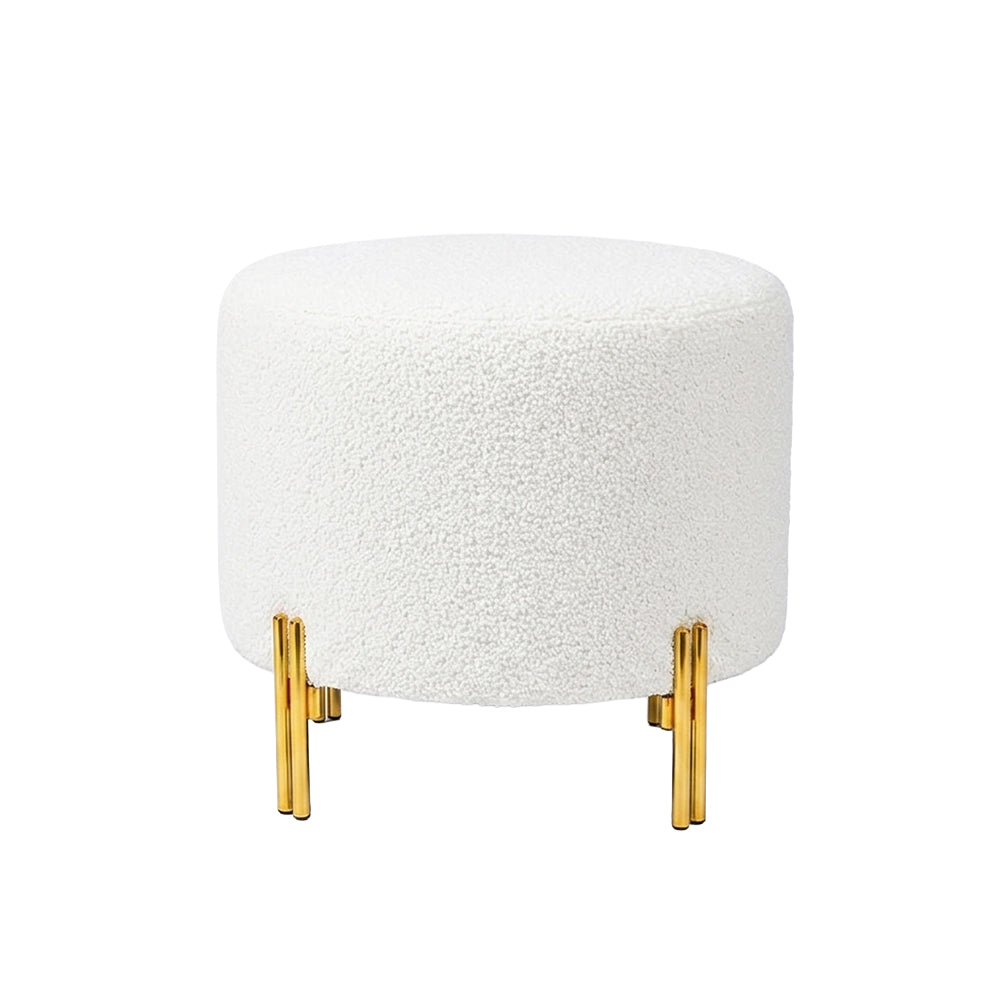 Premium Bouclé White Ottoman - Gold Legs