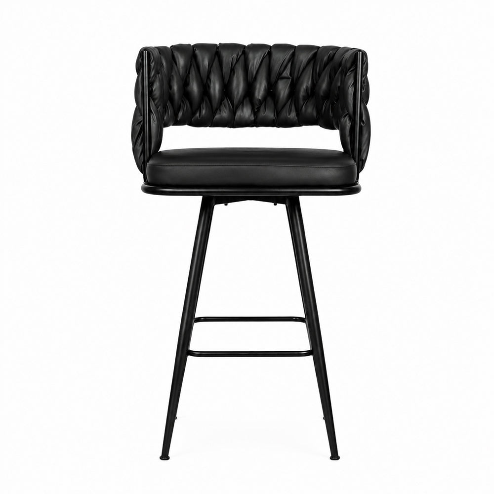 Presley Black Braided Faux Leather Bar Stool