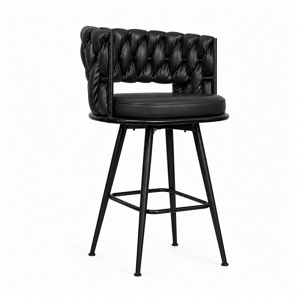 Presley Black Braided Faux Leather Bar Stool