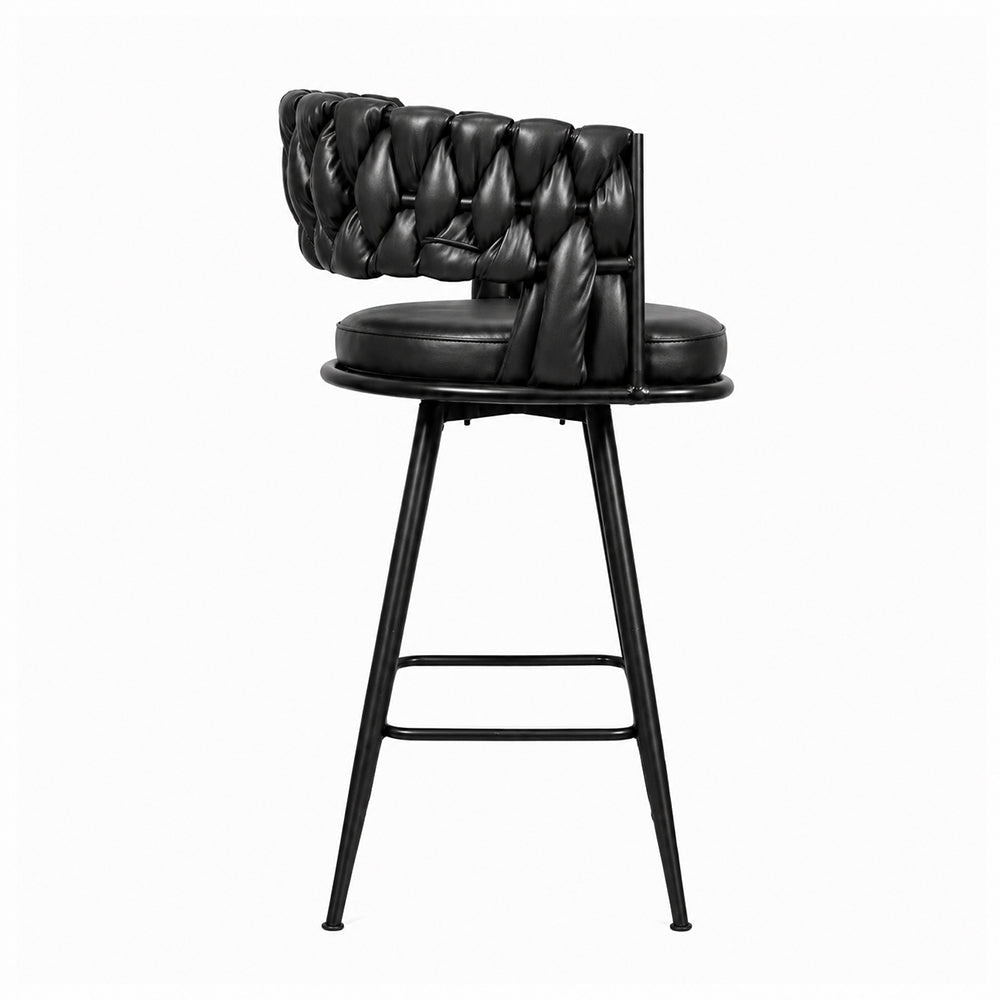 Presley Black Braided Faux Leather Bar Stool