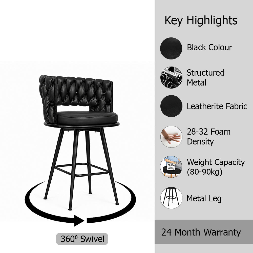 Presley Black Braided Faux Leather Bar Stool