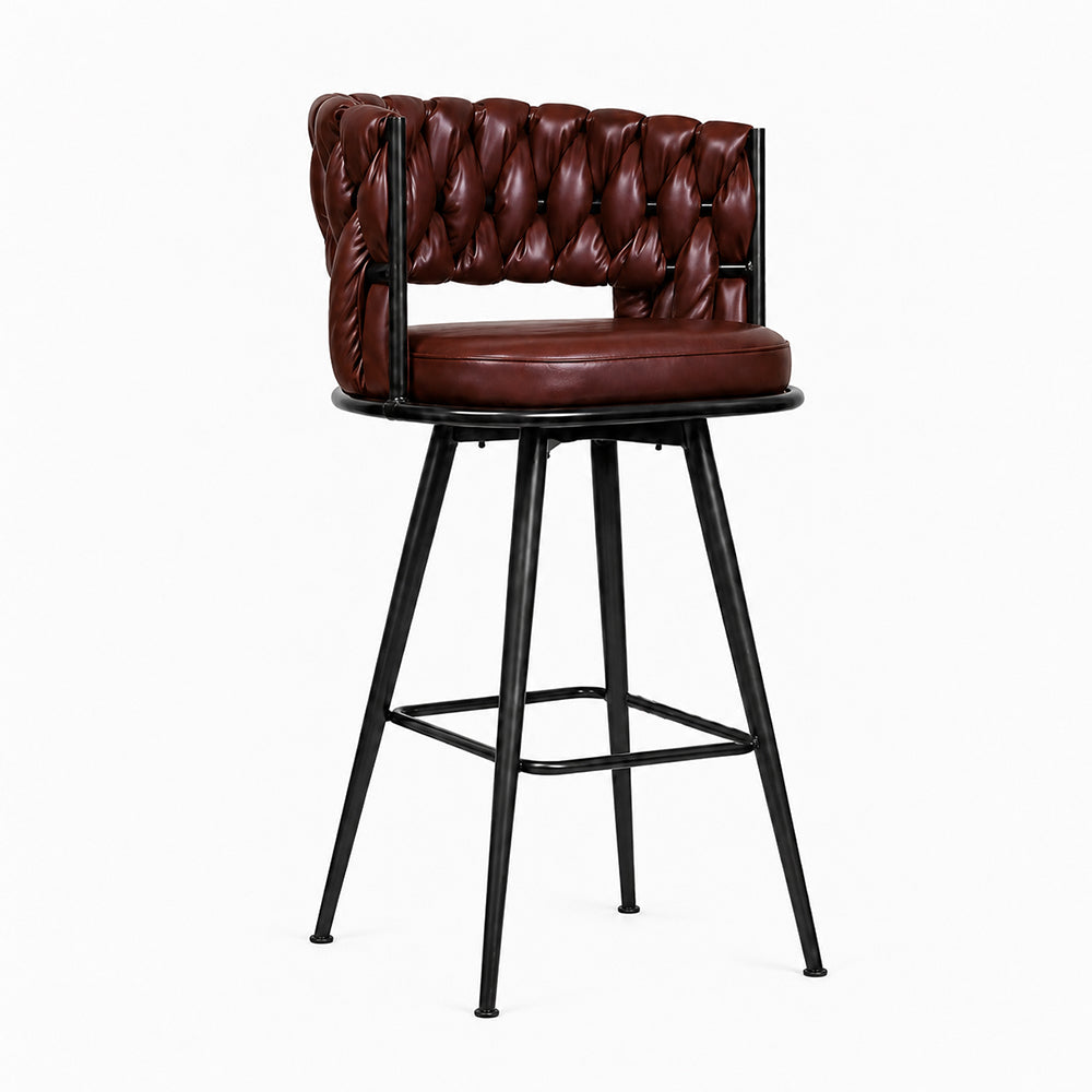 Presley Brown Braided Faux Leather Bar Stool
