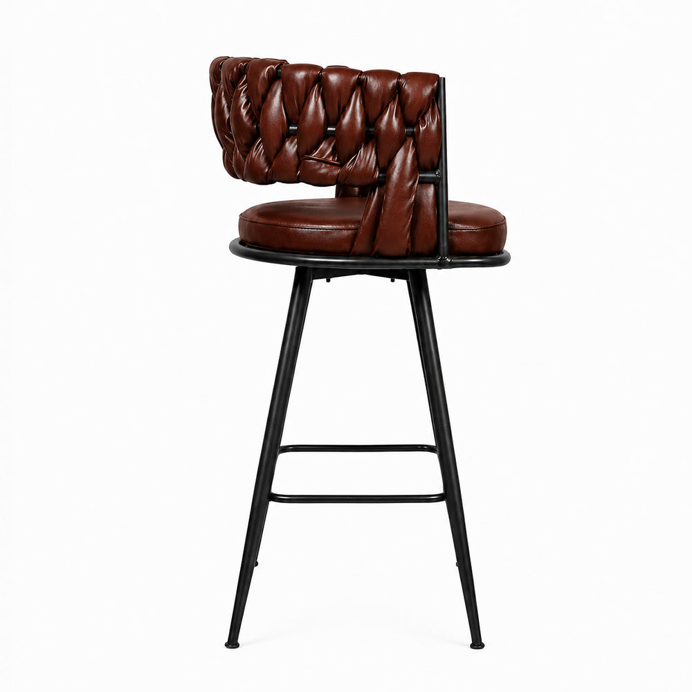 Presley Brown Braided Faux Leather Bar Stool