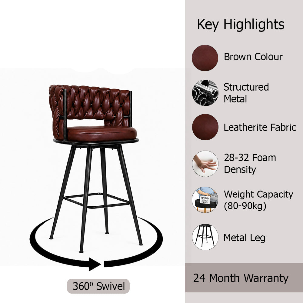 Presley Brown Braided Faux Leather Bar Stool