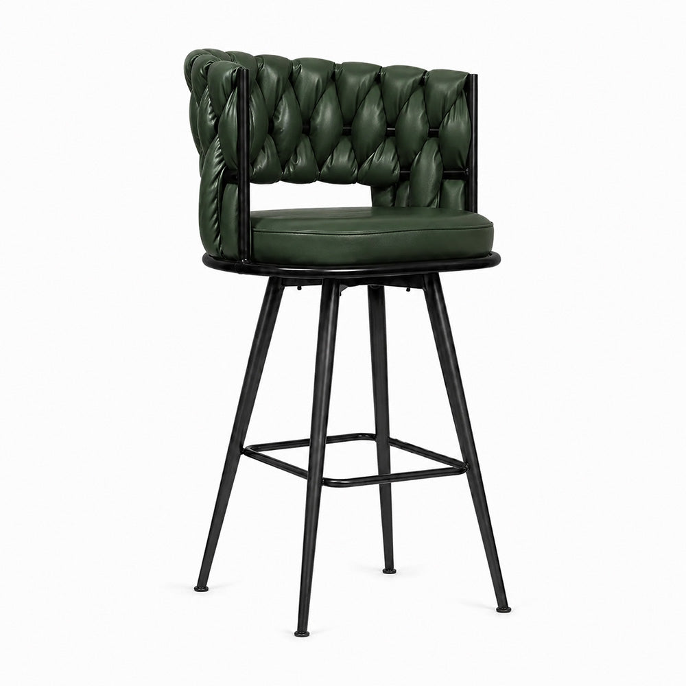 Presley Green Braided Faux Leather Bar Stool