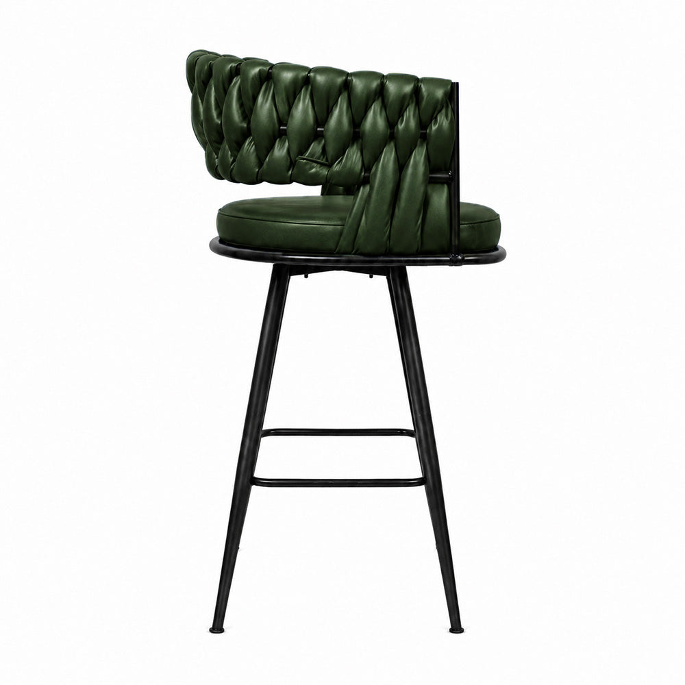 Presley Green Braided Faux Leather Bar Stool